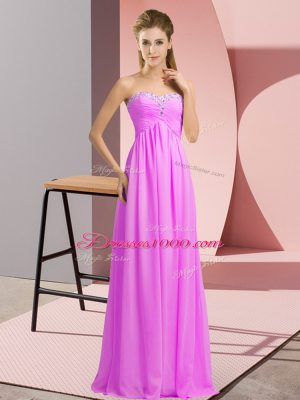 Wonderful Sleeveless Chiffon Floor Length Lace Up Prom Dresses in Lilac with Beading
