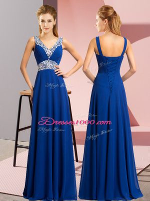 Beading Homecoming Dress Royal Blue Lace Up Sleeveless Floor Length