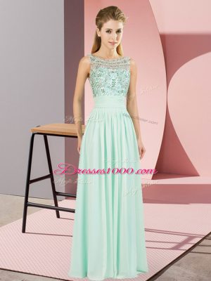 Traditional Scoop Sleeveless Backless Formal Dresses Apple Green Chiffon