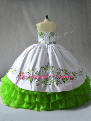 High End Ball Gowns Satin and Organza Sweetheart Sleeveless Embroidery and Ruffled Layers Floor Length Lace Up Ball Gown Prom Dress