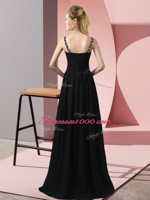 Perfect Chiffon Straps Sleeveless Zipper Beading Prom Evening Gown in Black