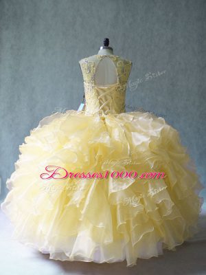 Fantastic Sleeveless Beading and Ruffles Lace Up Quinceanera Gown