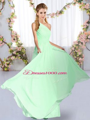 Hot Selling Floor Length Apple Green Wedding Guest Dresses Chiffon Sleeveless Ruching
