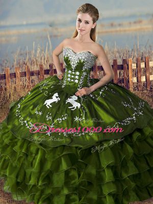 Fantastic Olive Green Sleeveless Satin Lace Up Sweet 16 Dresses for Sweet 16 and Quinceanera