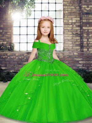 Modern Straps Sleeveless Tulle Little Girls Pageant Gowns Beading Lace Up