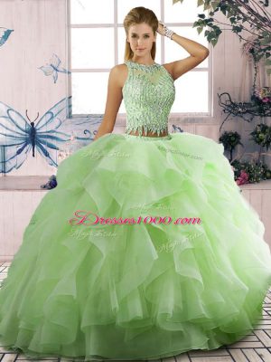 Decent Yellow Green Lace Up Scoop Beading and Ruffles Sweet 16 Quinceanera Dress Tulle Sleeveless