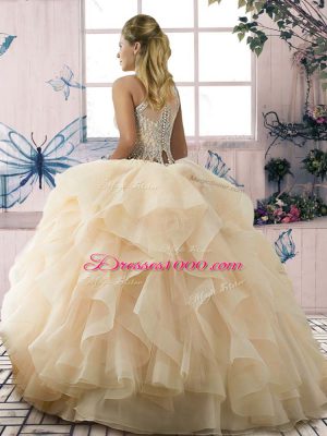 Decent Yellow Green Lace Up Scoop Beading and Ruffles Sweet 16 Quinceanera Dress Tulle Sleeveless