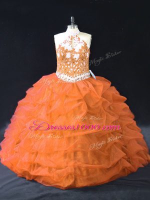 Inexpensive Orange Sleeveless Organza Backless Quinceanera Dress for Sweet 16 and Quinceanera