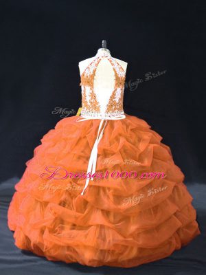 Inexpensive Orange Sleeveless Organza Backless Quinceanera Dress for Sweet 16 and Quinceanera