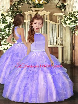 High Quality Lavender High-neck Neckline Beading and Ruffles Pageant Dress for Girls Sleeveless Backless