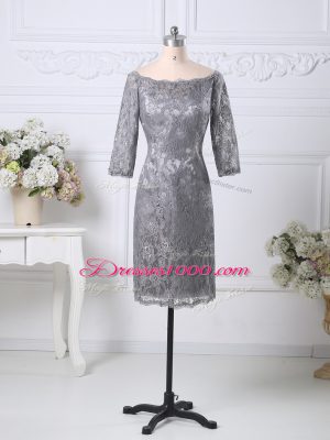 Best Selling Grey Zipper Prom Party Dress Lace Half Sleeves Knee Length