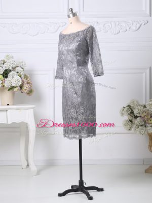 Best Selling Grey Zipper Prom Party Dress Lace Half Sleeves Knee Length