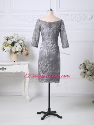 Best Selling Grey Zipper Prom Party Dress Lace Half Sleeves Knee Length