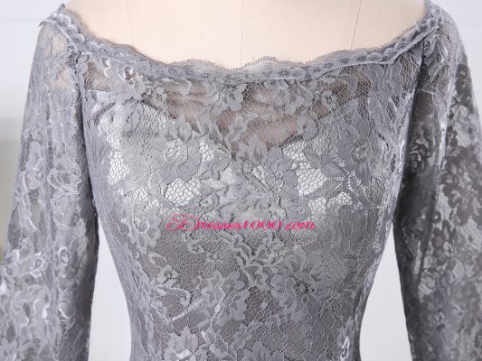 Best Selling Grey Zipper Prom Party Dress Lace Half Sleeves Knee Length