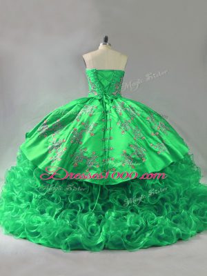 Green Sweetheart Lace Up Embroidery and Ruffles Sweet 16 Quinceanera Dress Sleeveless