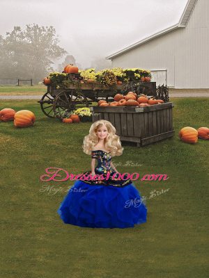 Royal Blue Lace Up Quinceanera Dresses Embroidery and Ruffles Sleeveless Floor Length