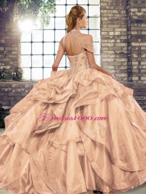 Wonderful Floor Length Lace Up Quinceanera Gown Apple Green for Military Ball and Sweet 16 and Quinceanera with Beading and Ruffles