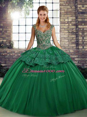 Lovely Green Straps Neckline Beading and Appliques Sweet 16 Dresses Sleeveless Lace Up