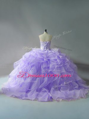 Lavender Sweetheart Neckline Beading and Ruffles Quinceanera Gowns Sleeveless Lace Up