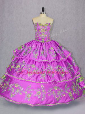 Latest Ball Gowns Quinceanera Gown Lilac Sweetheart Satin and Organza Sleeveless Floor Length Lace Up