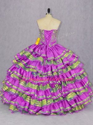 Latest Ball Gowns Quinceanera Gown Lilac Sweetheart Satin and Organza Sleeveless Floor Length Lace Up