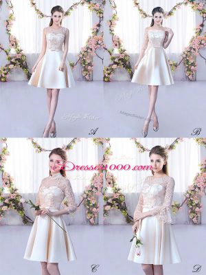Satin Sleeveless Mini Length Bridesmaids Dress and Lace and Belt
