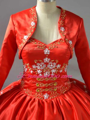 Fantastic Red Lace Up Ball Gown Prom Dress Embroidery Sleeveless Floor Length