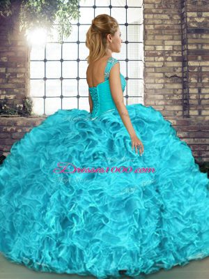 Most Popular Sleeveless Beading and Ruffles Lace Up Sweet 16 Quinceanera Dress