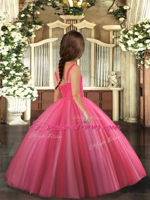 Attractive Hot Pink Ball Gowns Beading Custom Made Lace Up Tulle Sleeveless Floor Length