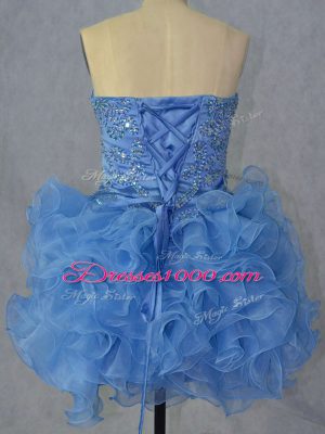 Blue Sweetheart Lace Up Beading and Ruffles Junior Homecoming Dress Sleeveless