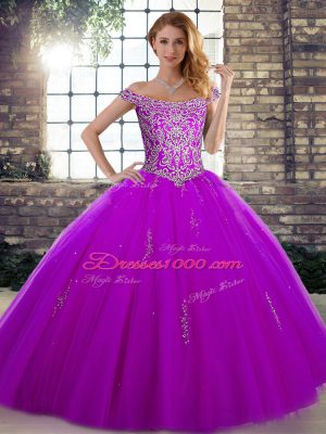 Floor Length Ball Gowns Sleeveless Purple Quinceanera Gown Lace Up