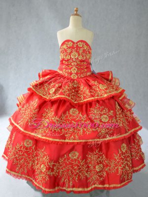 Red Sleeveless Satin Lace Up Glitz Pageant Dress for Wedding Party