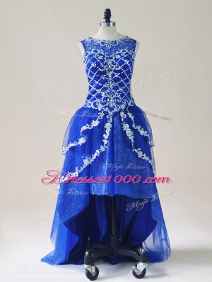 Tulle Sleeveless High Low Dress for Prom and Beading and Appliques