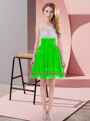 Green Side Zipper Dama Dress for Quinceanera Beading Sleeveless Mini Length
