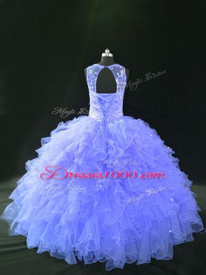 Sleeveless Tulle Floor Length Lace Up Sweet 16 Quinceanera Dress in Lavender with Beading and Ruffles