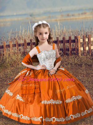 Ball Gowns Little Girls Pageant Dress Wholesale Orange Red Straps Satin Sleeveless Floor Length Lace Up