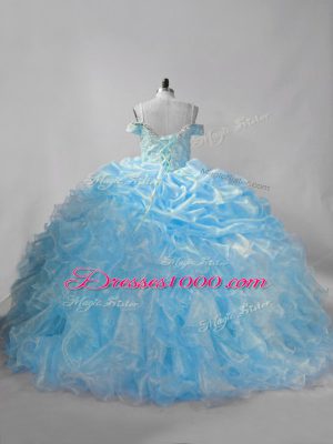 New Arrival Sleeveless Brush Train Lace Up Beading and Ruffles and Pick Ups Quinceanera Dress