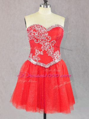 Glorious Red A-line Sweetheart Sleeveless Tulle Mini Length Lace Up Beading Party Dress Wholesale
