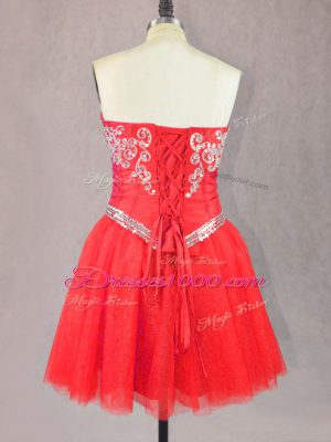 Glorious Red A-line Sweetheart Sleeveless Tulle Mini Length Lace Up Beading Party Dress Wholesale