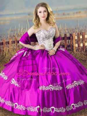 Purple Lace Up Quinceanera Gown Embroidery Sleeveless Floor Length