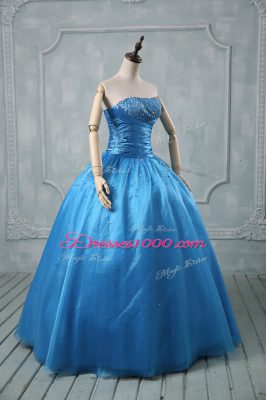 Spectacular Baby Blue Strapless Neckline Beading and Sequins Sweet 16 Dress Sleeveless Lace Up