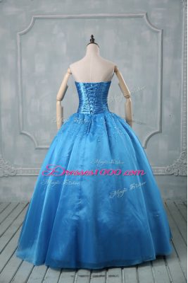 Spectacular Baby Blue Strapless Neckline Beading and Sequins Sweet 16 Dress Sleeveless Lace Up