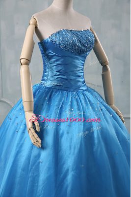 Spectacular Baby Blue Strapless Neckline Beading and Sequins Sweet 16 Dress Sleeveless Lace Up