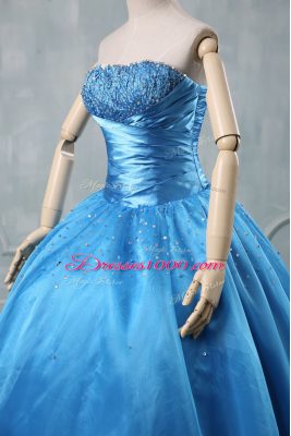 Spectacular Baby Blue Strapless Neckline Beading and Sequins Sweet 16 Dress Sleeveless Lace Up