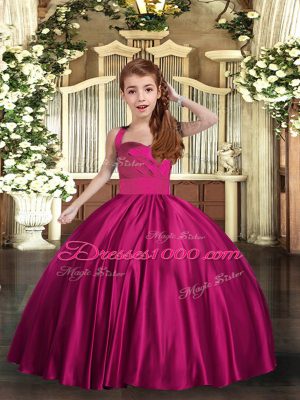 Fuchsia Lace Up Custom Made Pageant Dress Ruching Sleeveless Floor Length