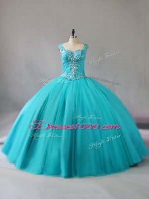 Extravagant Tulle Sleeveless Floor Length Quinceanera Gown and Beading