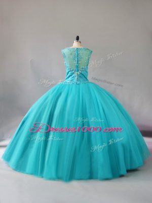 Extravagant Tulle Sleeveless Floor Length Quinceanera Gown and Beading