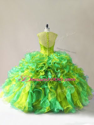 Graceful Multi-color Zipper Straps Beading and Ruffles Quinceanera Dress Organza Sleeveless