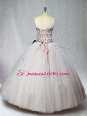 Sweetheart Sleeveless Tulle Sweet 16 Dresses Beading Lace Up