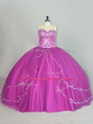 New Arrival Fuchsia Sleeveless Beading and Sequins Lace Up Sweet 16 Dresses
